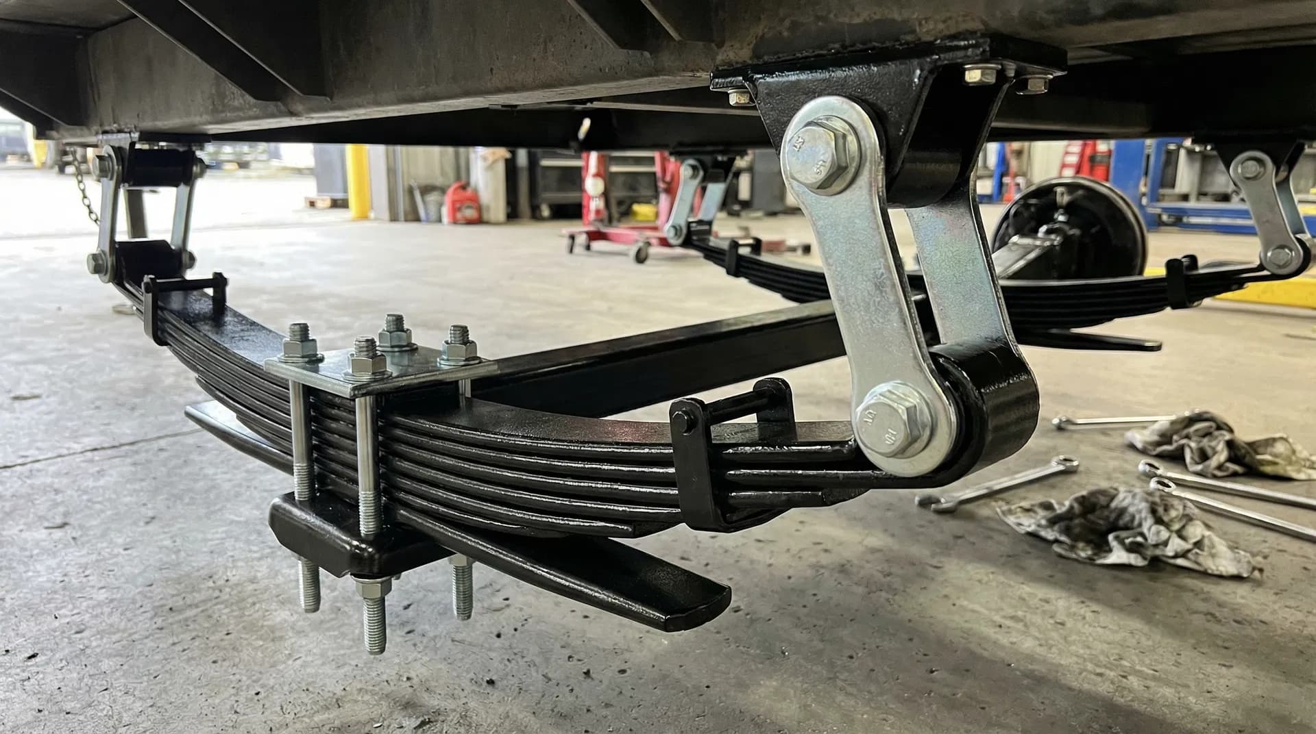 Suspension system repair on a heavy-duty trailer
