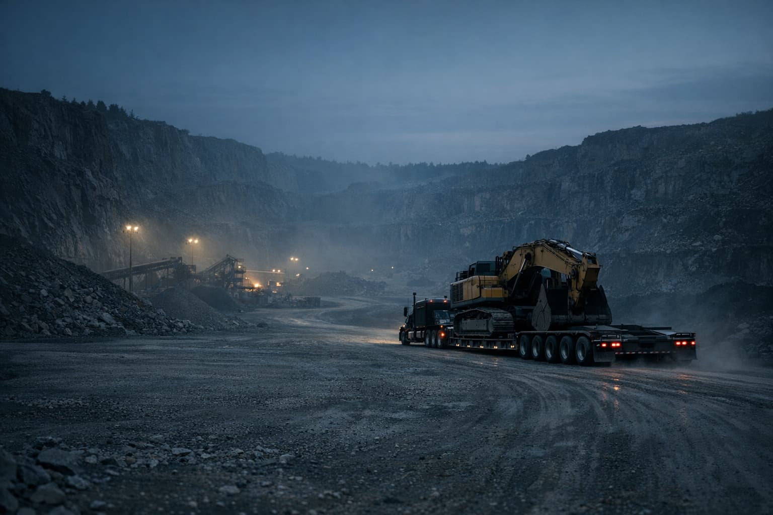 Heavy-haul mining equipment transport scene
